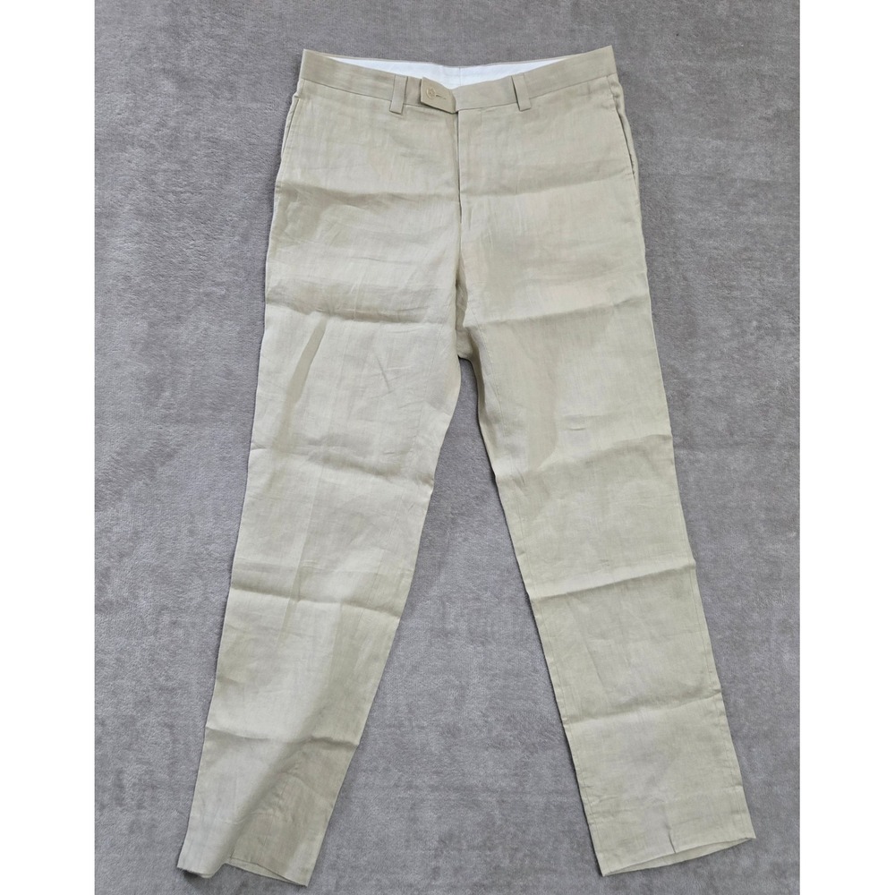 Calvin Klein Linen Trousers Men 34R‎ Casual Beach Wedding Coastal Neutral Preppy